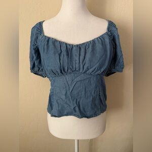 Denim puff sleeve top